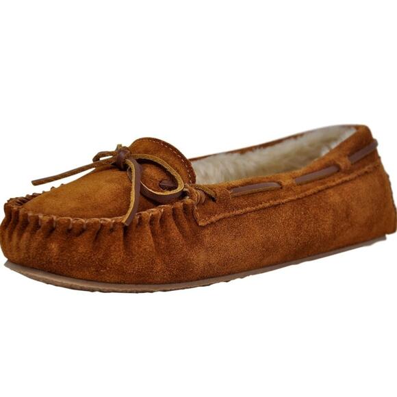 Minnetonka Women's Cally Trapper Moccasin Slipper, Brown, Size 8 M - Picture 1 of 6